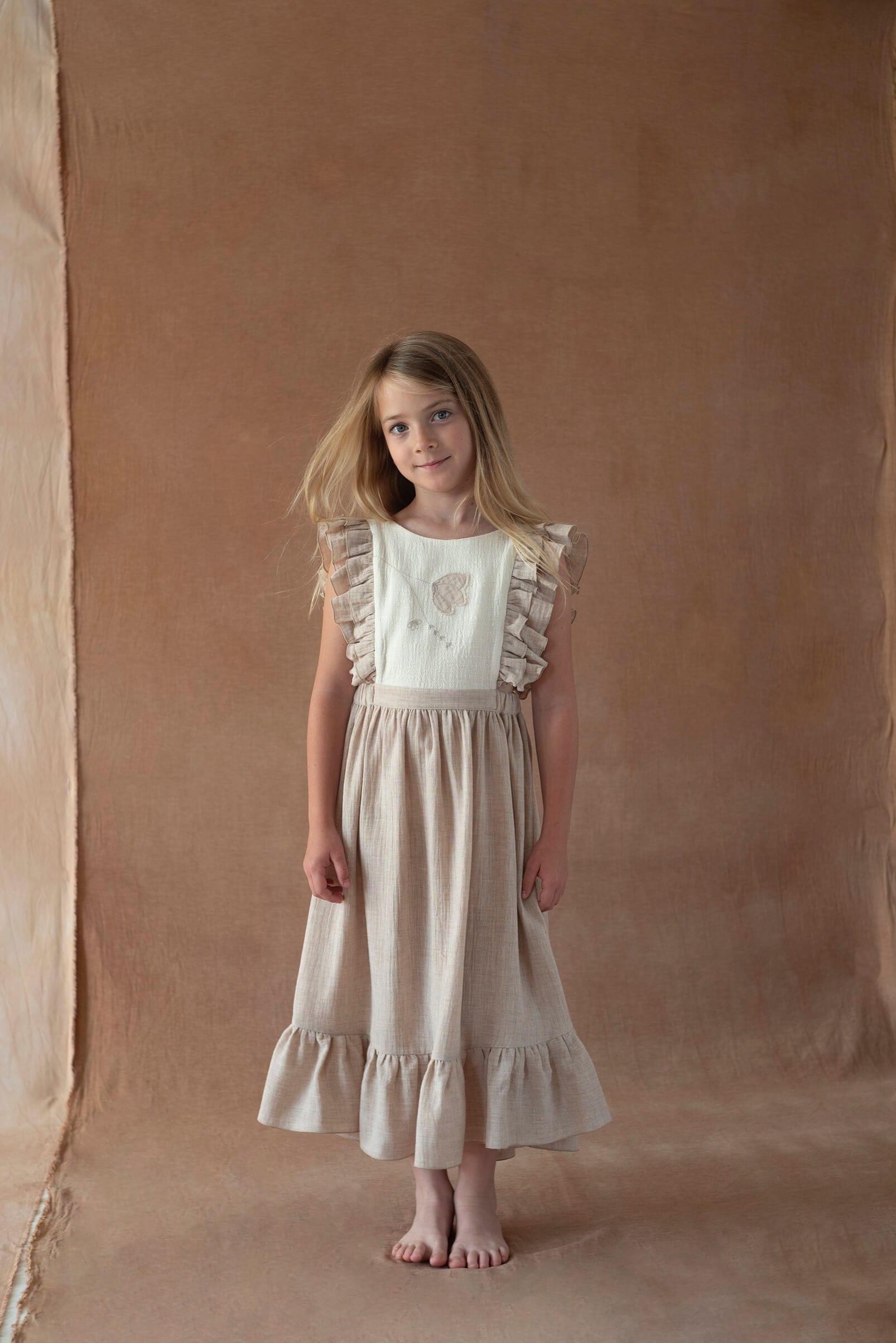 Popelin Midi Dress with Embroidered Bib- Sand 6