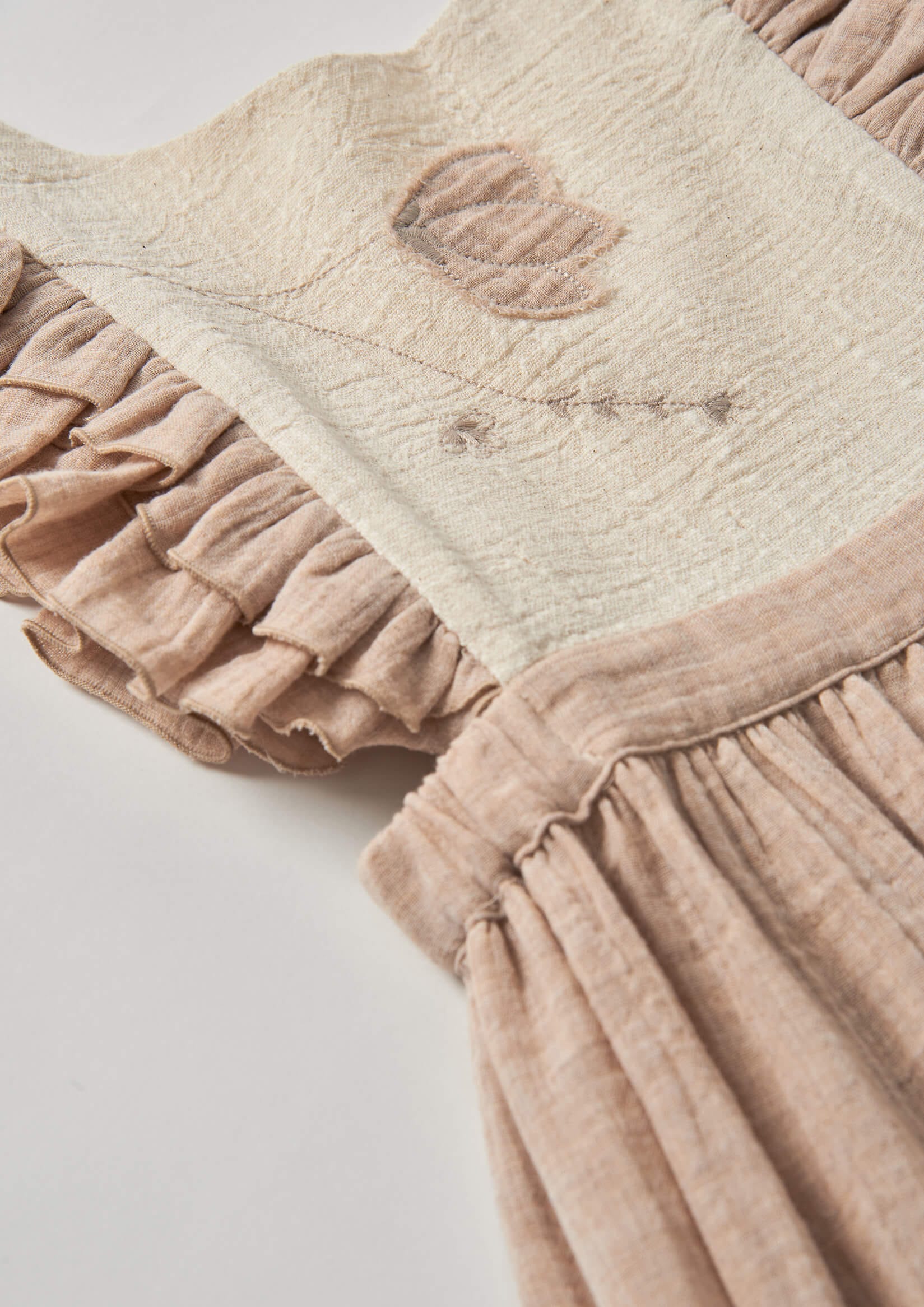 Popelin Midi Dress with Embroidered Bib- Sand 6