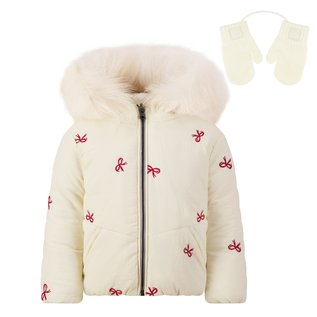 Scotch Bonnet Coat Jellybeanzkids Scotch Bonnet Girls Cream w Pink Bows Coat