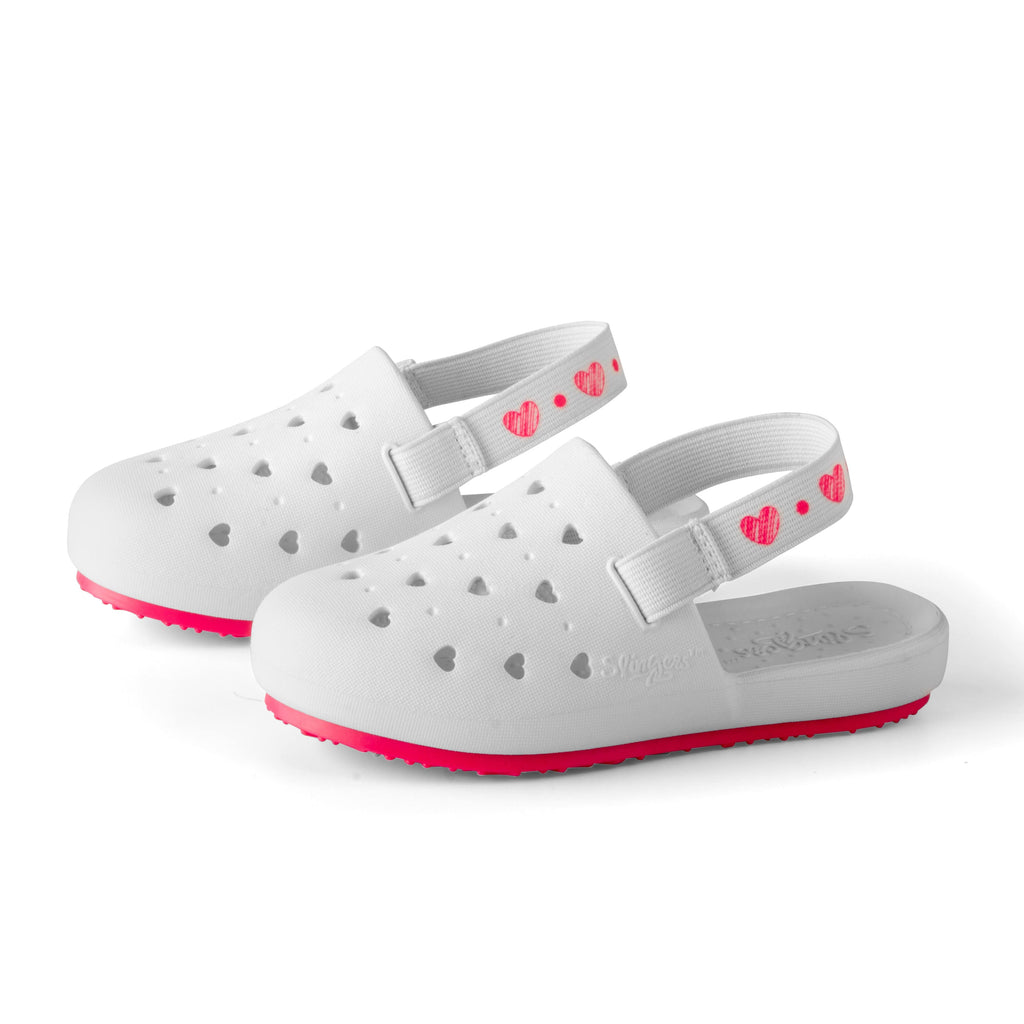 Slingers Shoes Jellybeanzkids Slingers Sweatheart Clogs-White Hearts