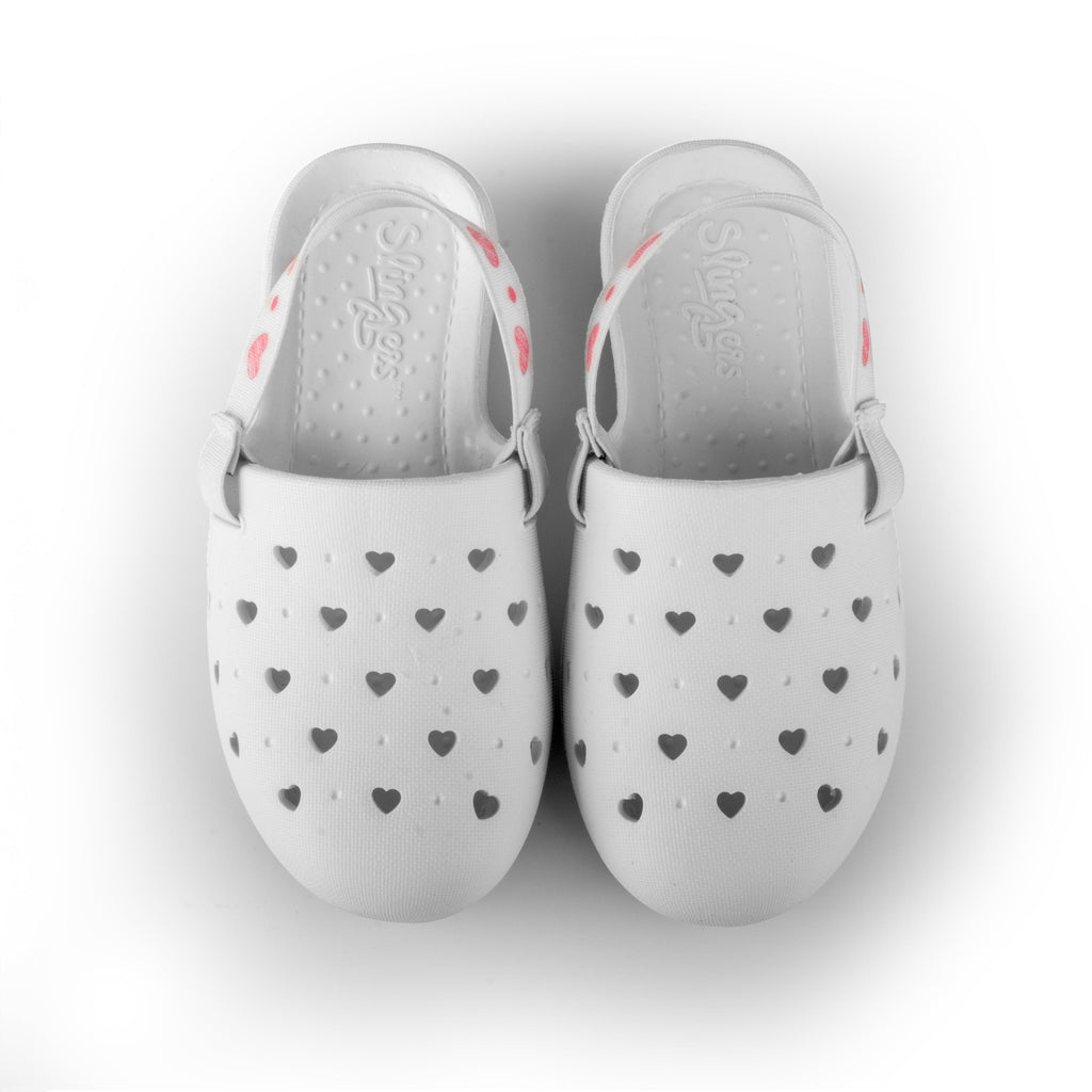 Slingers Shoes Jellybeanzkids Slingers Sweatheart Clogs-White Hearts
