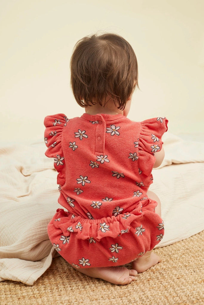 Sproet & Sprout Romper Jellybeanzkids Sproet Daisy Ruffle Terry Romper- Rose Petal