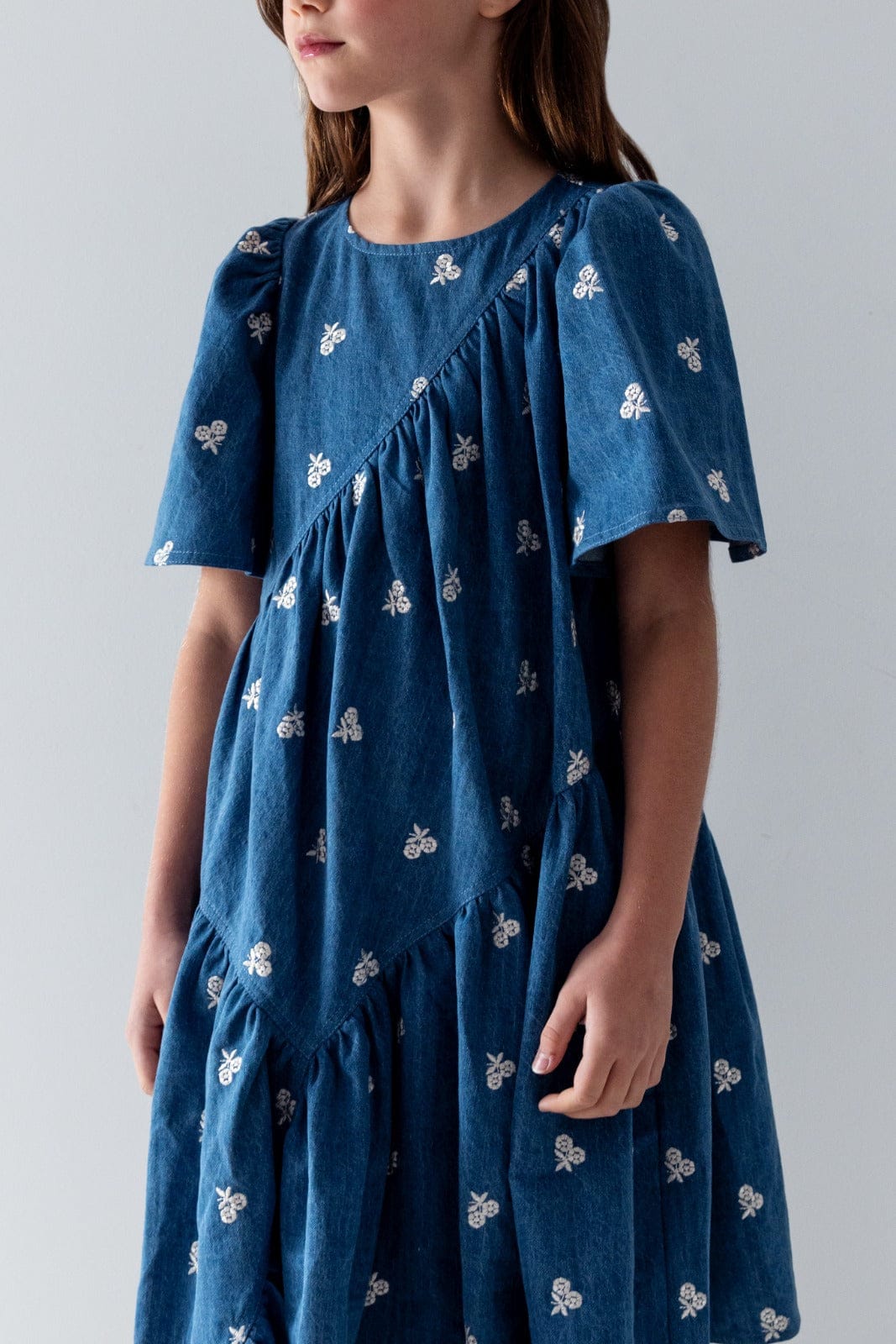 embroidered chambray dress Tabitha Embroidered Chambray Dress in Mid Wash