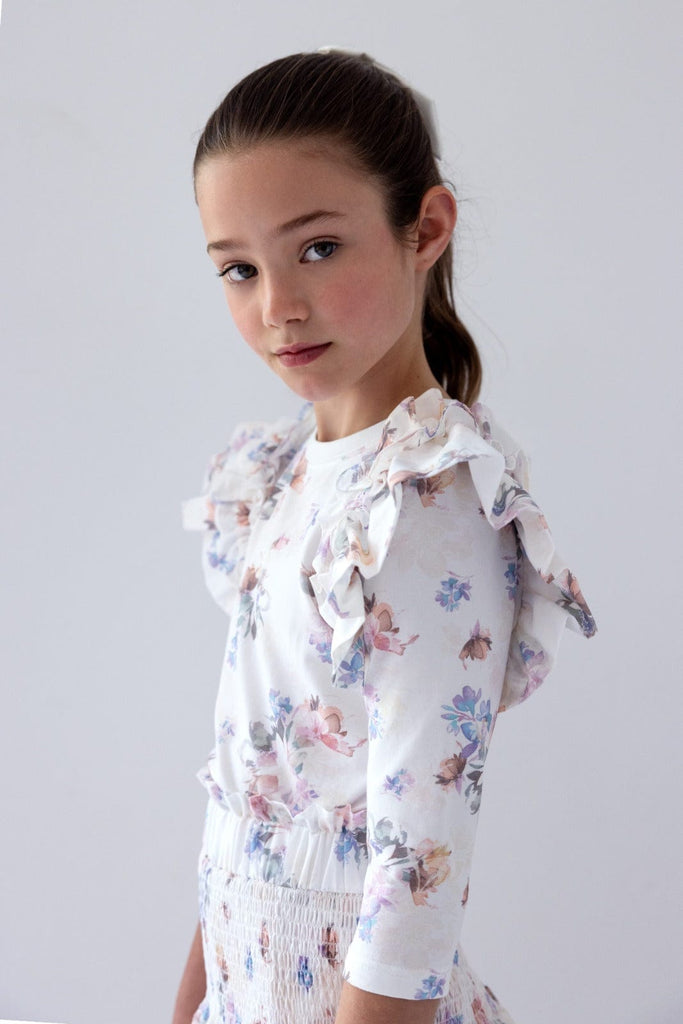 Steph Elbow Sleeve Flutter Floral Print T-Shirt – JellyBeanz Kids