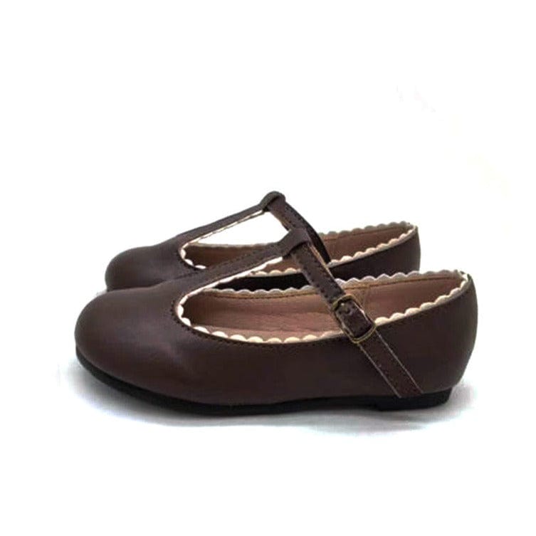 Tannery&Co Shoes Jellybeanzkids Tannery Sepia Scalloped T-Straps