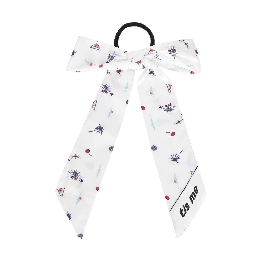 Tis Me Accessories Jellybeanzkids Tis Me Denim Floral Printed Silk Bow Pony-Beach One Size