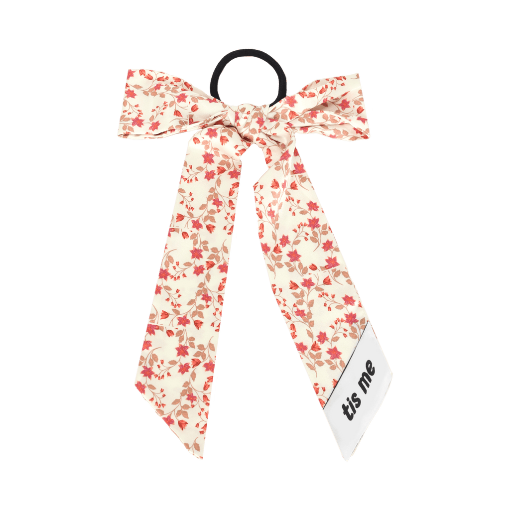 Tis Me Accessories Jellybeanzkids Tis Me Denim Floral Printed Silk Bow Pony-Cream Floral One Size