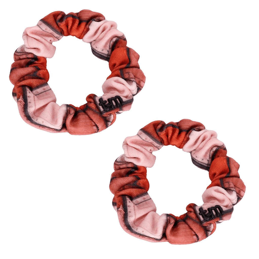 Tis Me Accessories Jellybeanzkids Tis Me Denim Patchwork Mini Scrunchie Set- Red One Size