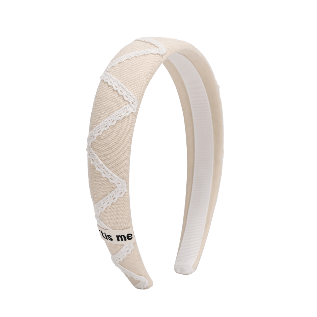 Tis Me Accessories Jellybeanzkids Tis Me Hard Headband Linen And lace Collection- Cream One Size