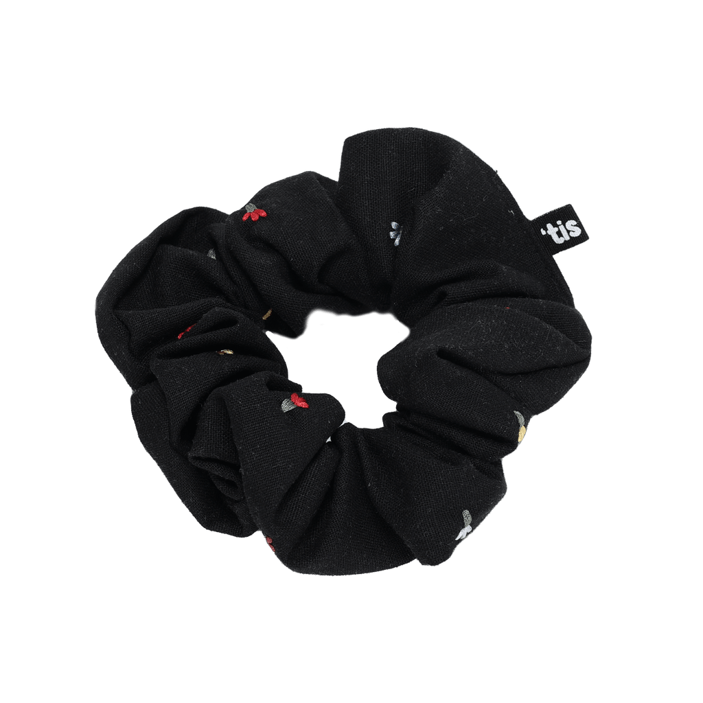 Tis Me Accessories Jellybeanzkids Tis Me Scrunchie Embroidery Collection- Black One Size
