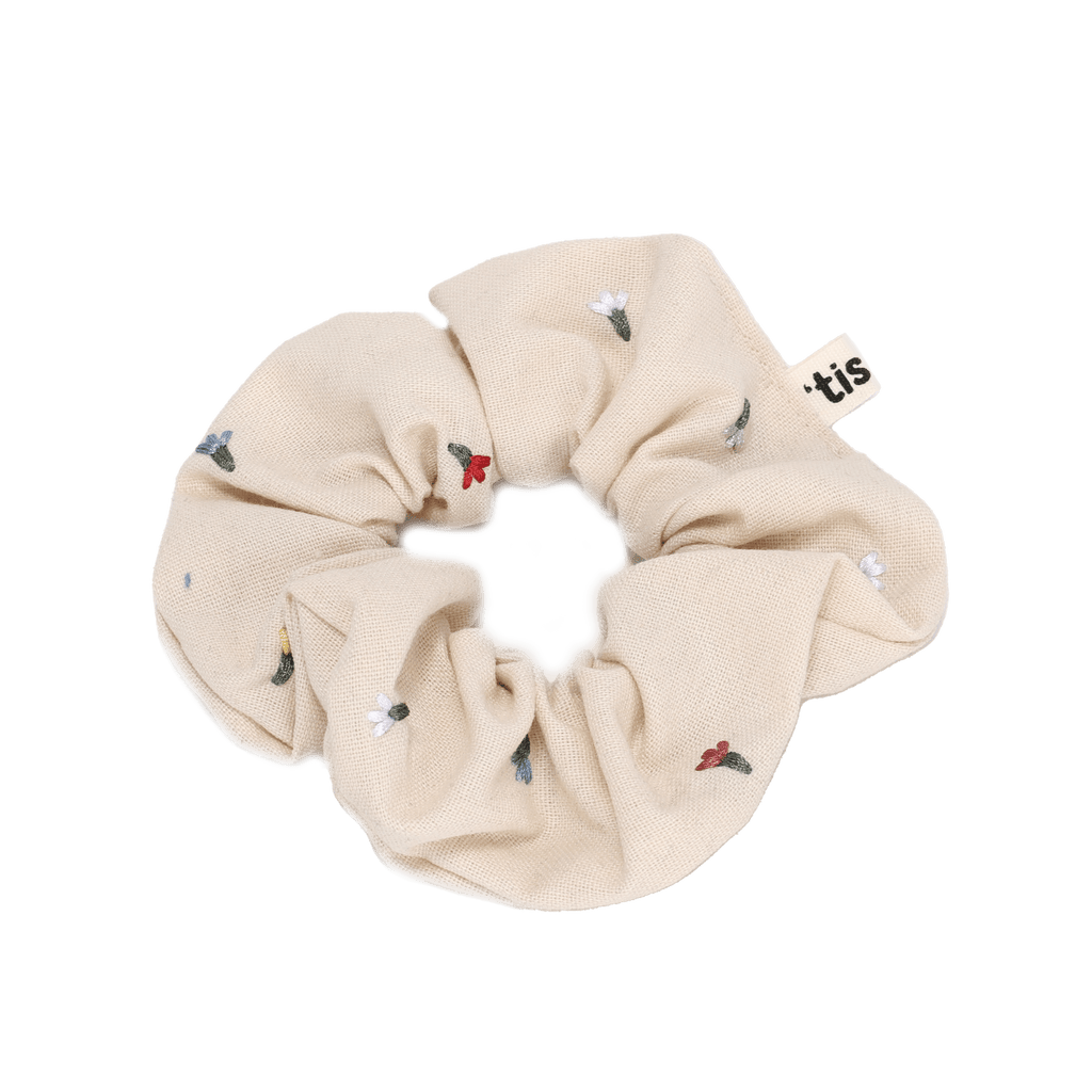 Tis Me Accessories Jellybeanzkids Tis Me Scrunchie Embroidery Collection- Cream One Size