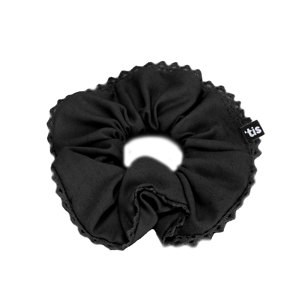 Tis Me Accessories Jellybeanzkids Tis Me Scrunchie Linen And Lace Collection- Black One Size