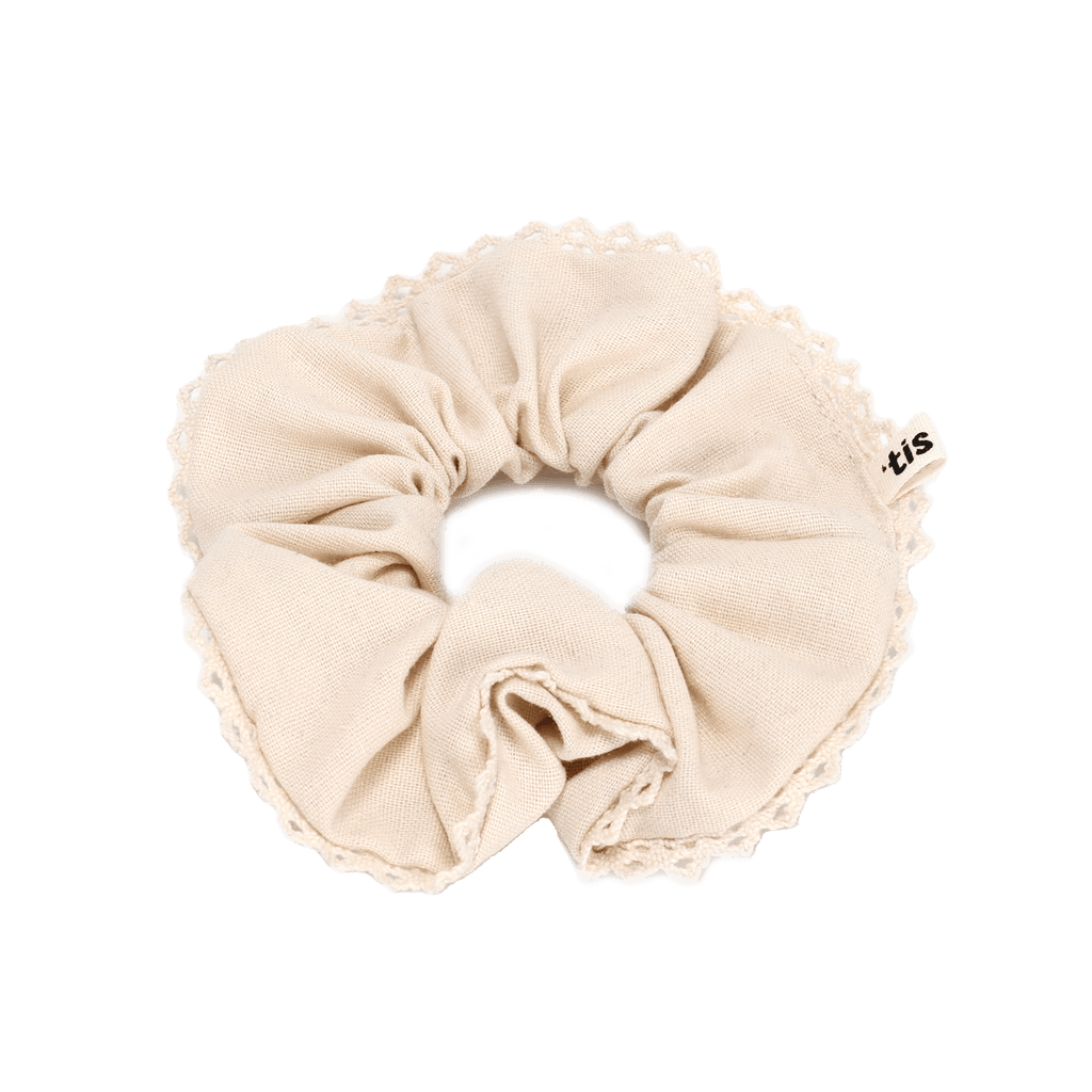 Tis Me Accessories Jellybeanzkids Tis Me Scrunchie Linen And lace Collection- Cream One Size