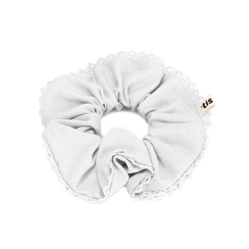 Tis Me Accessories Jellybeanzkids Tis Me Scrunchie Linen And lace Collection- White One Size