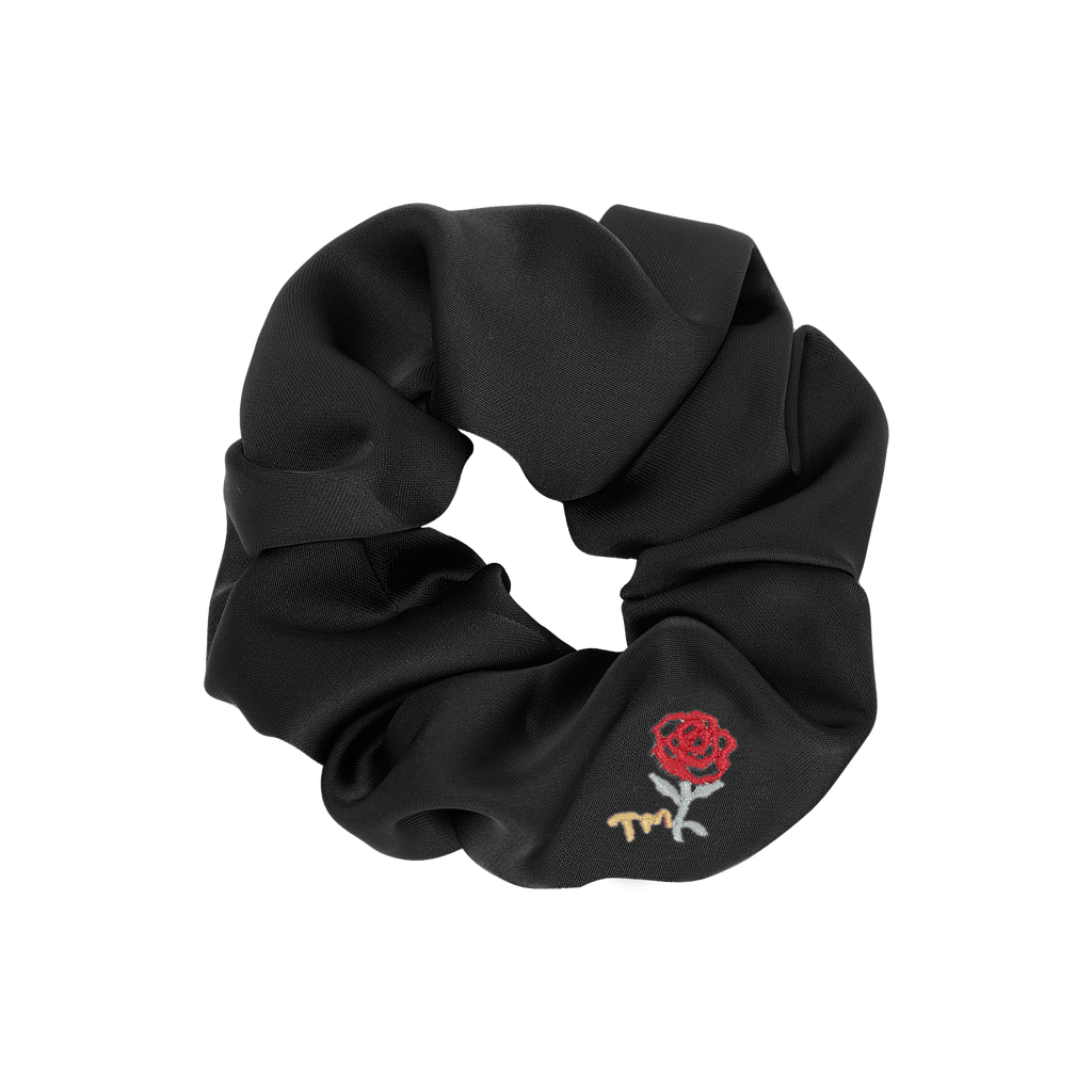 Tis Me Accessories Jellybeanzkids Tis Me Satin with Rose Embroidery Scrunchie- Black OS