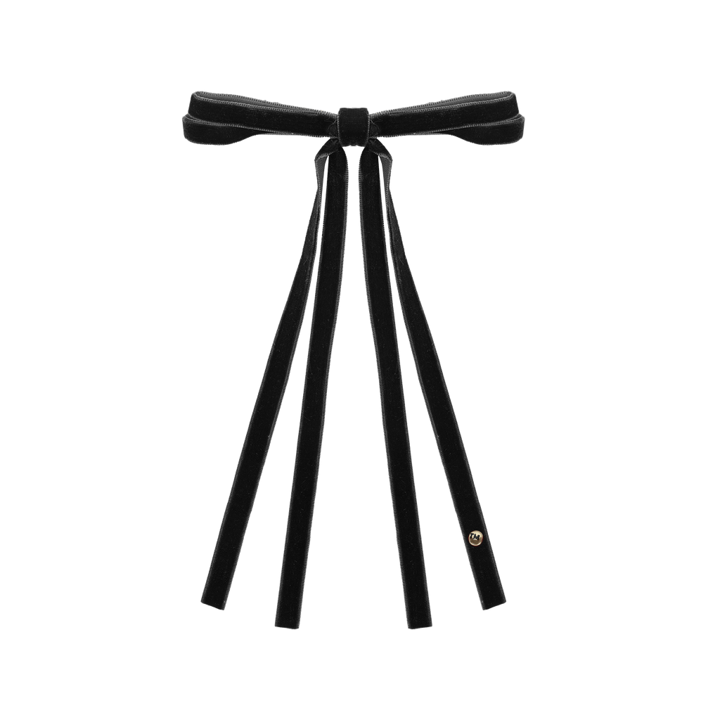 Tis Me Accessories Jellybeanzkids Tis Me Velvet Ribbon Long Tail Bow Clip- Black OS