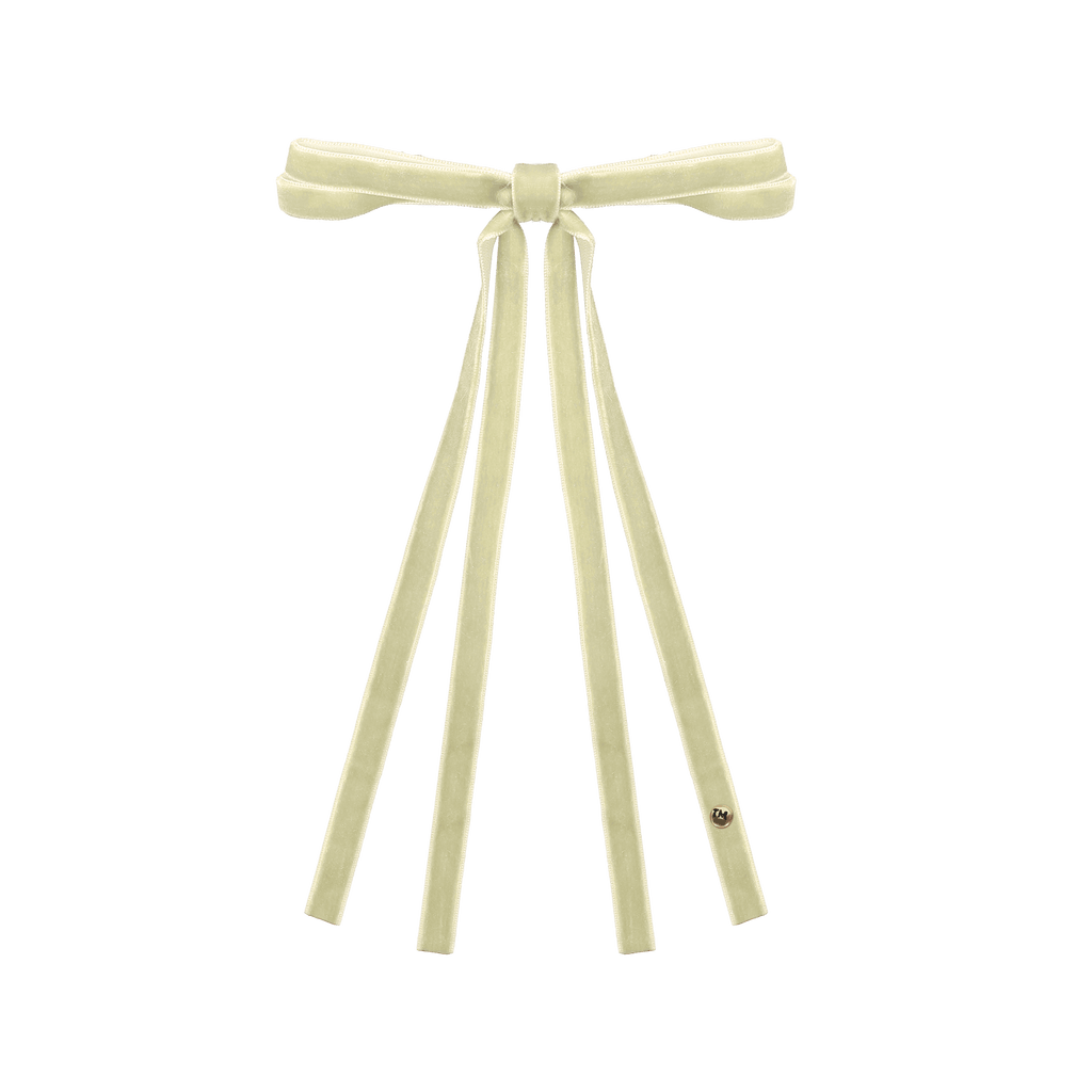 Tis Me Accessories Jellybeanzkids Tis Me Velvet Ribbon Long Tail Bow Clip- Cream OS