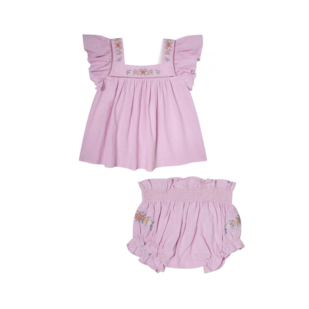 Tocoto Vintage Blouse Jellybeanzkids Tocoto Flower Embroidery Set- Lilac