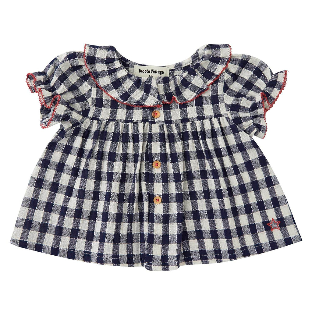 Tocoto Vintage Blouse Jellybeanzkids Tocoto Vichy Check Baby Set- Navy