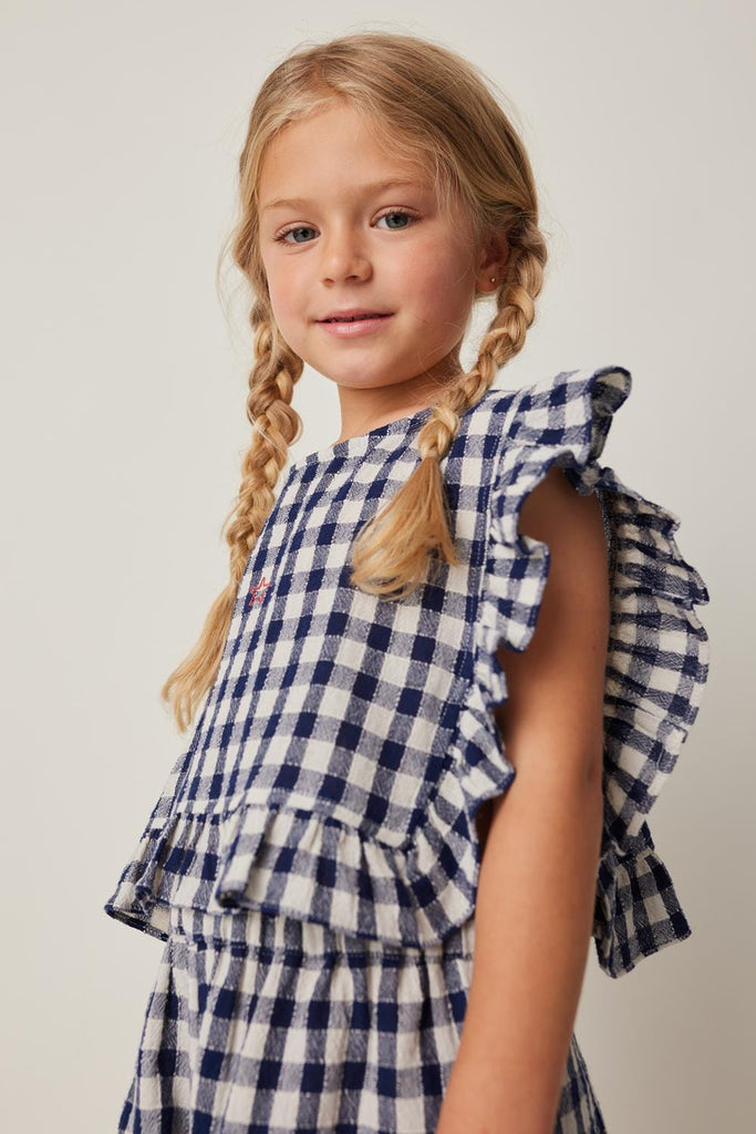 Tocoto Vintage Blouse Jellybeanzkids Tocoto Vichy Check Top Blouse with Side Openings