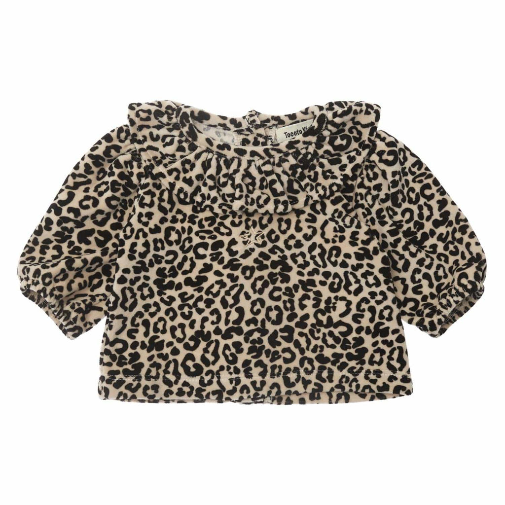 Tocoto Vintage Shirt Jellybeanzkids Tocoto Vintage Animal Print Velvet Ruffle T-shirt