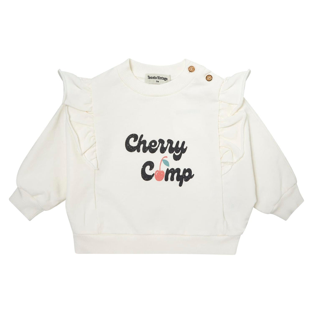 Tocoto Vintage Sweatshirt Jellybeanzkids Tocoto Girls Cherry Camp Sweatshirt-Off White