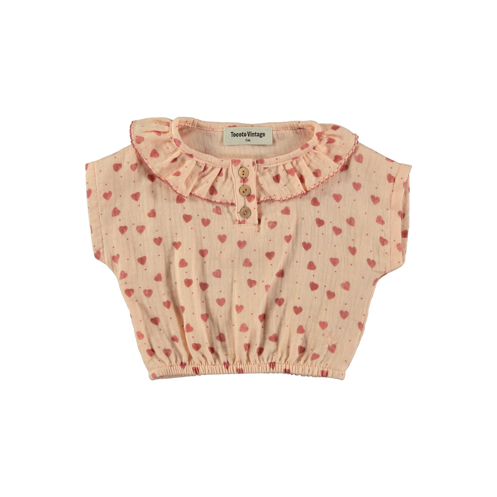 Tocoto Vintage T-shirt Jellybeanzkids Tocoto Vintage Baby Short Sleeve Blouse with Heart Print- Pink