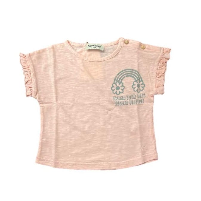 Tocoto Vintage T-shirt Jellybeanzkids Tocoto Vintage Printed T-shirt with Ruffles Sleeves- Pink