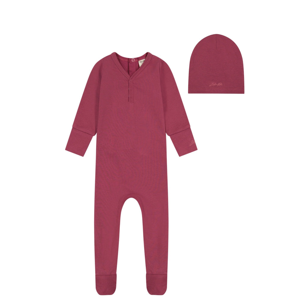 Zeebra Kids footie Jellybeanzkids Zeebra Henley Collection Footie With Beanie- Berry