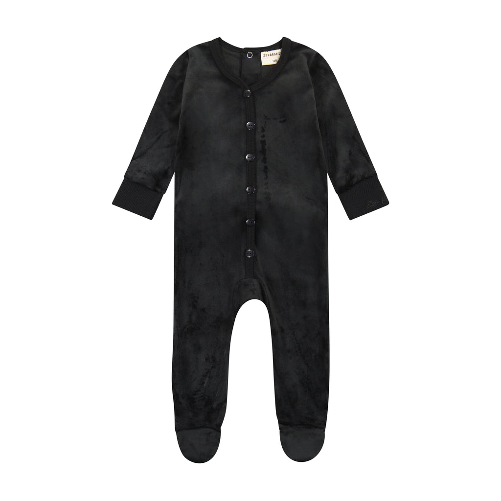 Zeebra Kids Pajamas Jellybeanzkids Zeebra Velour Button Down Footie PJs With Bonnet- Ink