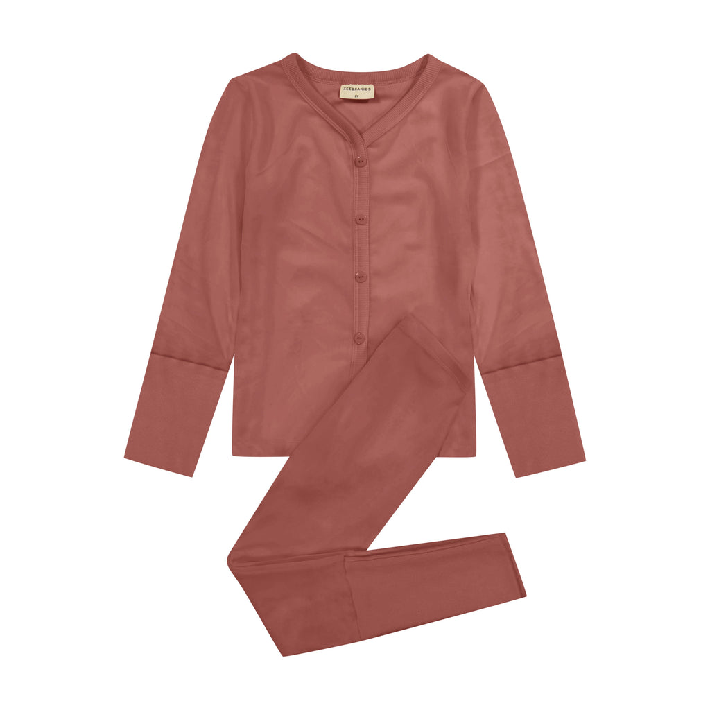 Zeebra Kids Pajamas Jellybeanzkids Zeebra Velour Button Down PJs- Dusty Rose