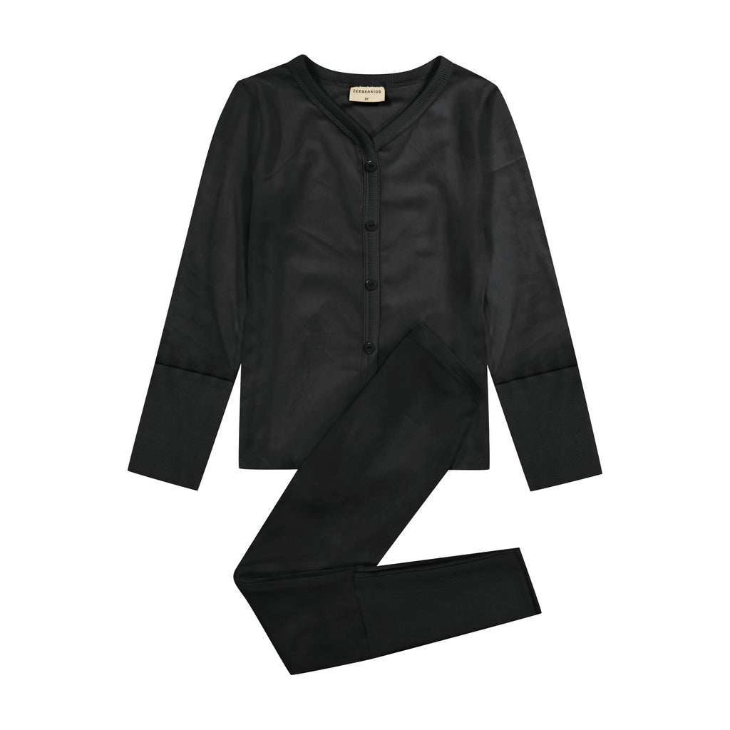 Zeebra Kids Pajamas Jellybeanzkids Zeebra Velour Button Down PJs- Ink