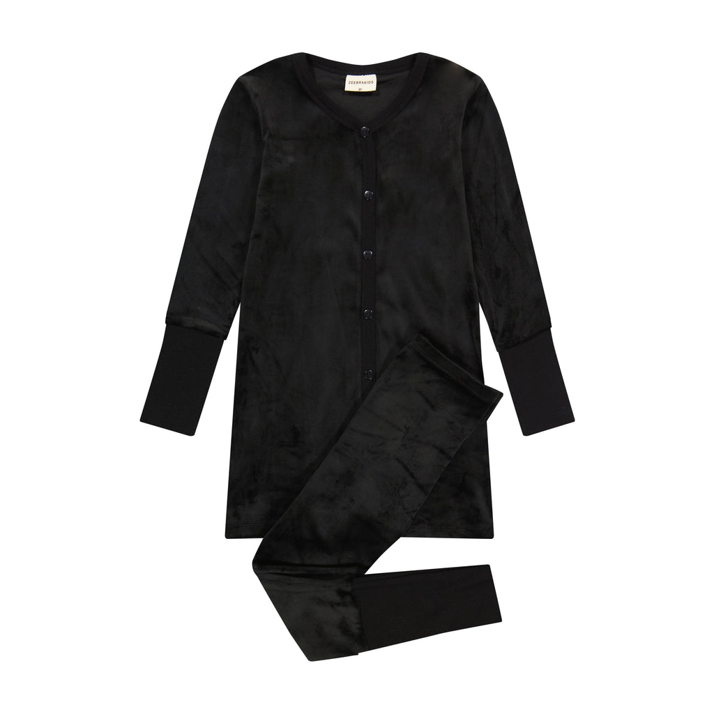 Zeebra Kids Pajamas Jellybeanzkids Zeebra Velour Button Down Tunic PJs- Ink