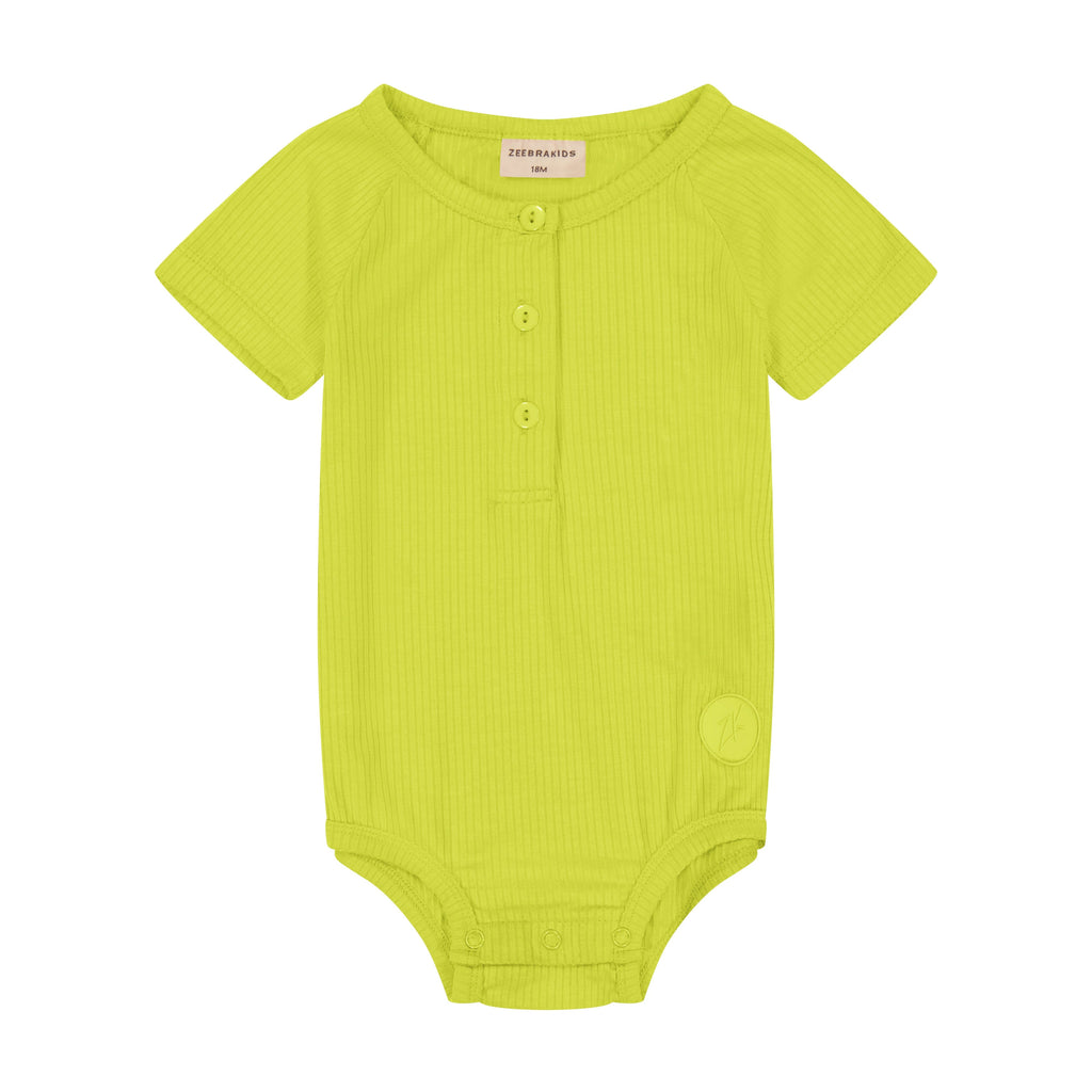 Zeebra Kids Romper Jellybeanzkids Zeebra Ribbed Button Romper- Lime