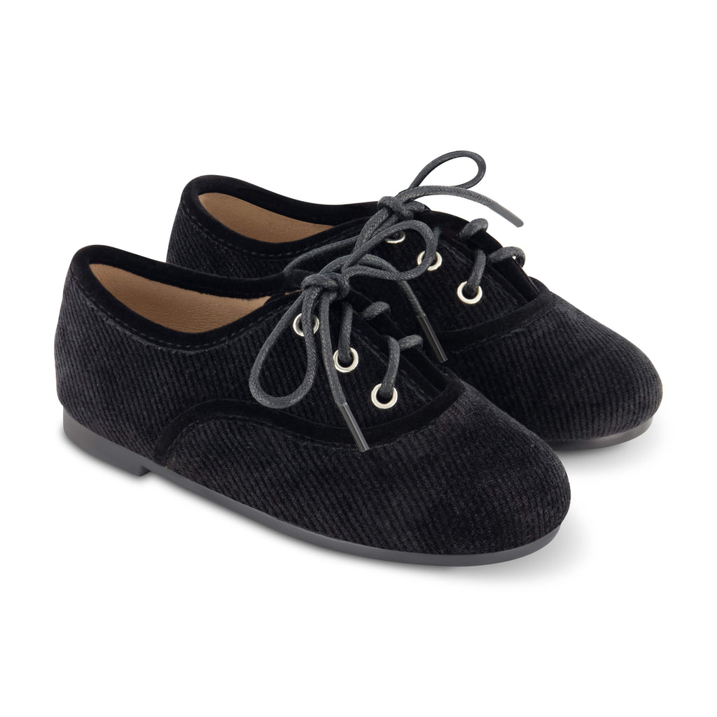 Zeebra Kids Shoes Jellybeanzkids Zeebra Corded Velvet Lace Up- Black