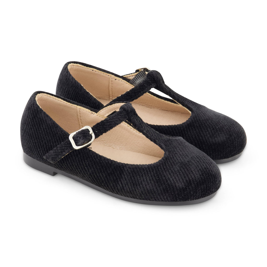 Zeebra Kids Shoes Jellybeanzkids Zeebra Corded Velvet T-strap- Black