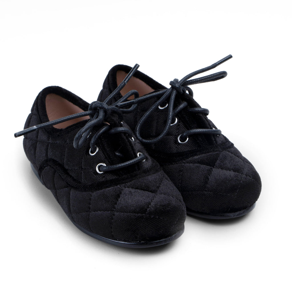 Zeebra Kids Shoes Jellybeanzkids Zeebra Quilted Velvet Lace Up-Black
