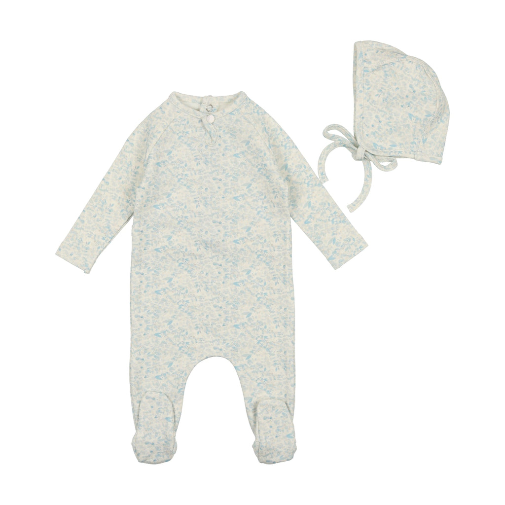 Bee&Dee footie Jellybeanzkids Bee & Dee Cotton Print Collection Footie with Bonnet- Ashley Blue