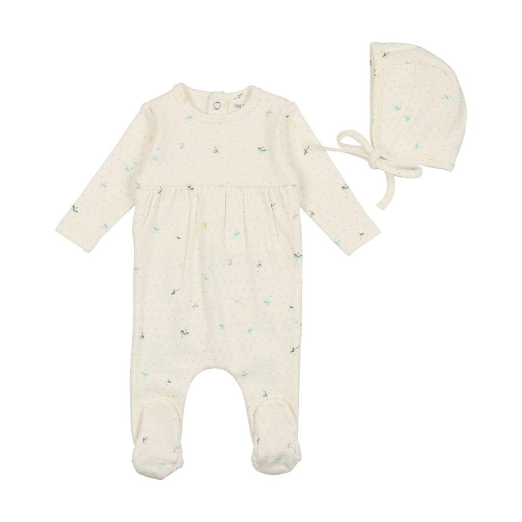 Bee&Dee footie Jellybeanzkids Bee & Dee Floral Dot Collection Footie with Bonnet-Boys Print