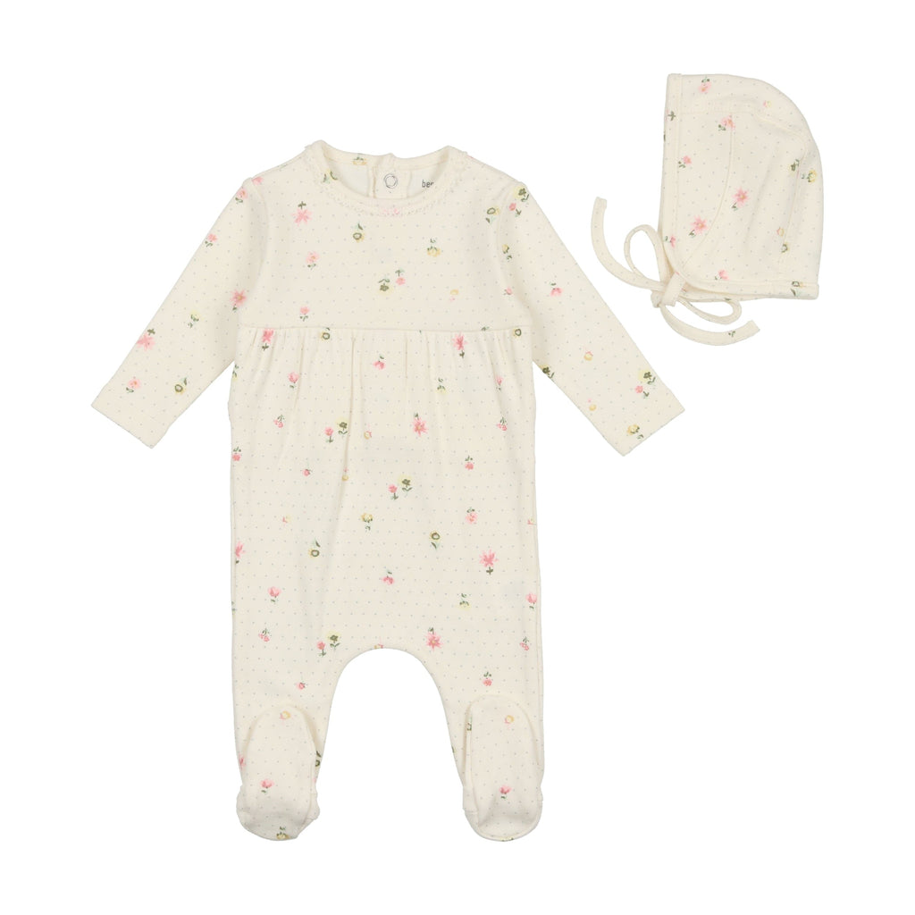 Bee&Dee footie Jellybeanzkids Bee & Dee Floral Dot Collection Footie with Bonnet-Girls Print