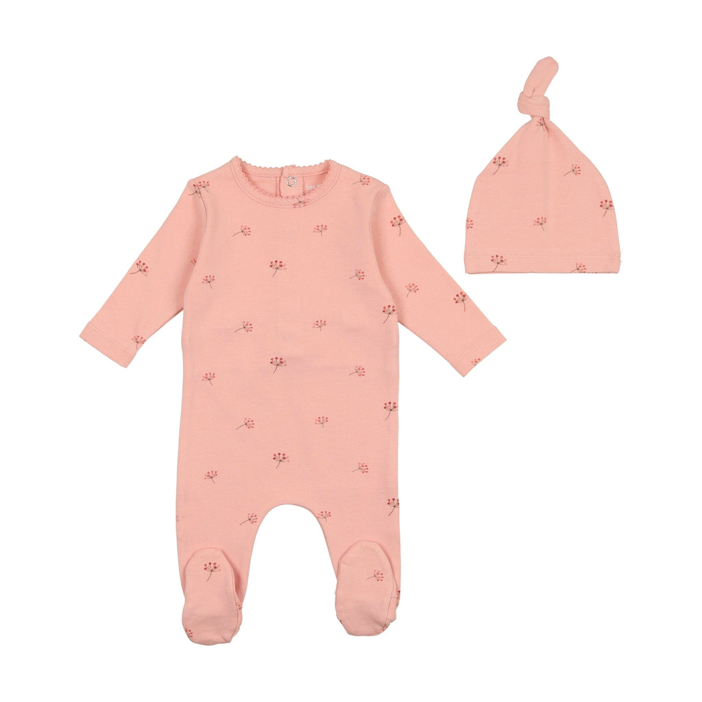 Bee&Dee footie Jellybeanzkids Bee & Dee Little Buds Print Collection Footie with Bonnet- Rose With Pink Buds