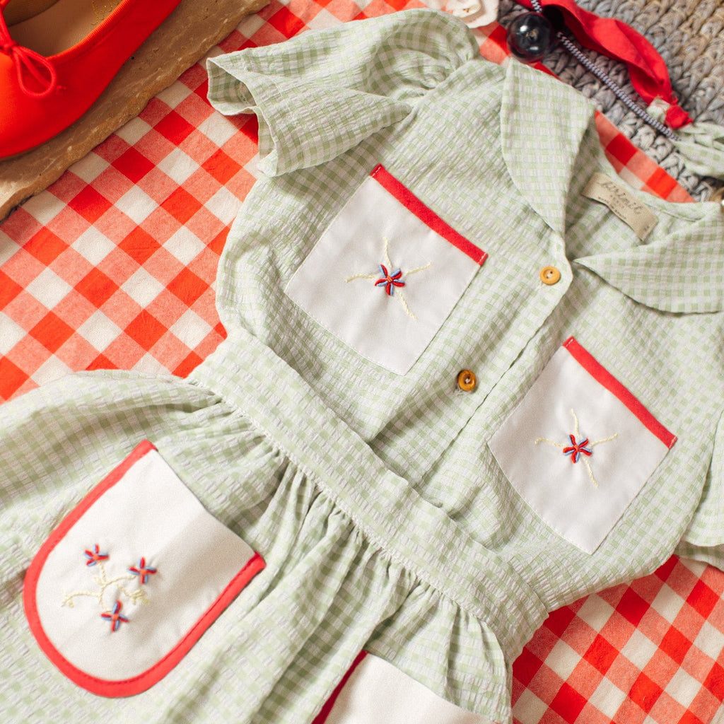 Birinit Petit Shirt Jellybeanzkids Birinit Green Gingham Embroidered Shirt