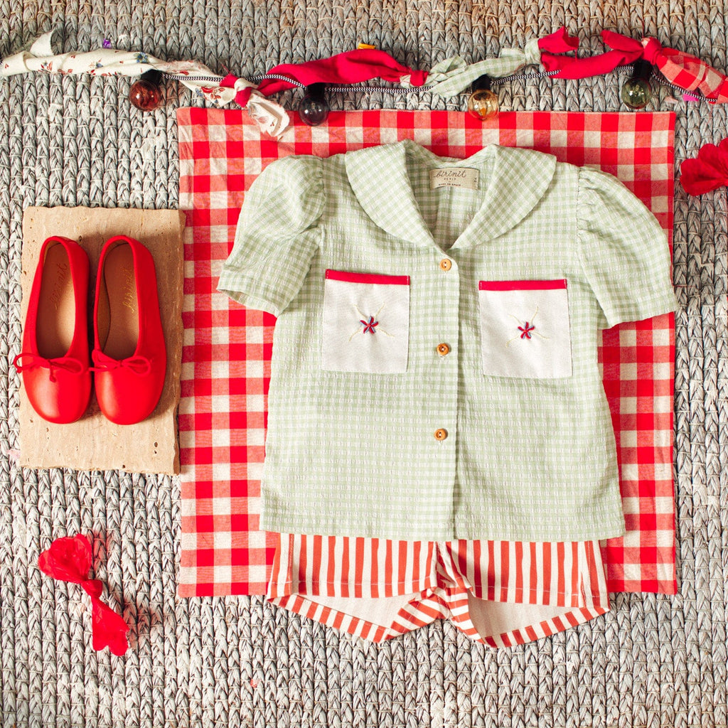 Birinit Petit Shirt Jellybeanzkids Birinit Green Gingham Embroidered Shirt