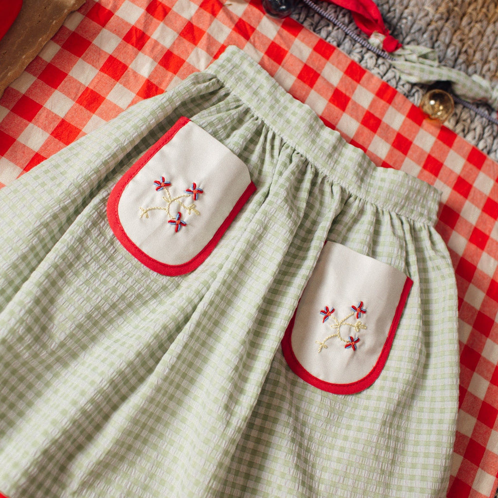 Birinit Petit Skirt Jellybeanzkids Birinit Green Gingham Emboirdered Midi Skirt