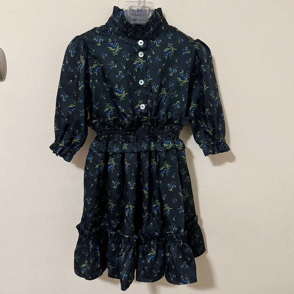 Christina Rohde Dress Jellybeanzkids Christina Rhode Black Dress with Blue Flowers