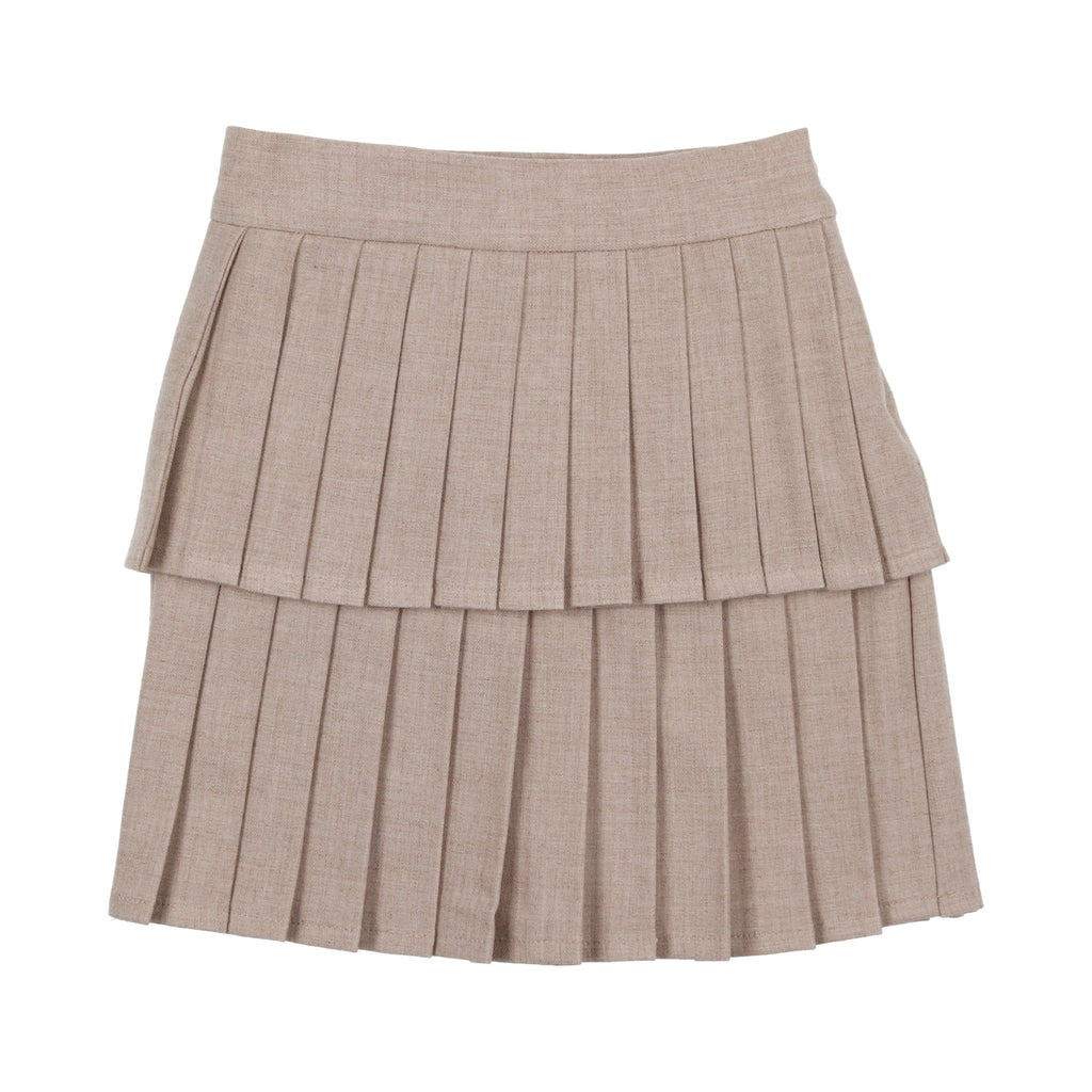Coco Blanc Skirt Jellybeanzkids Coco Blanc Tiered Pleated Skirt- Heathered Oatmeal