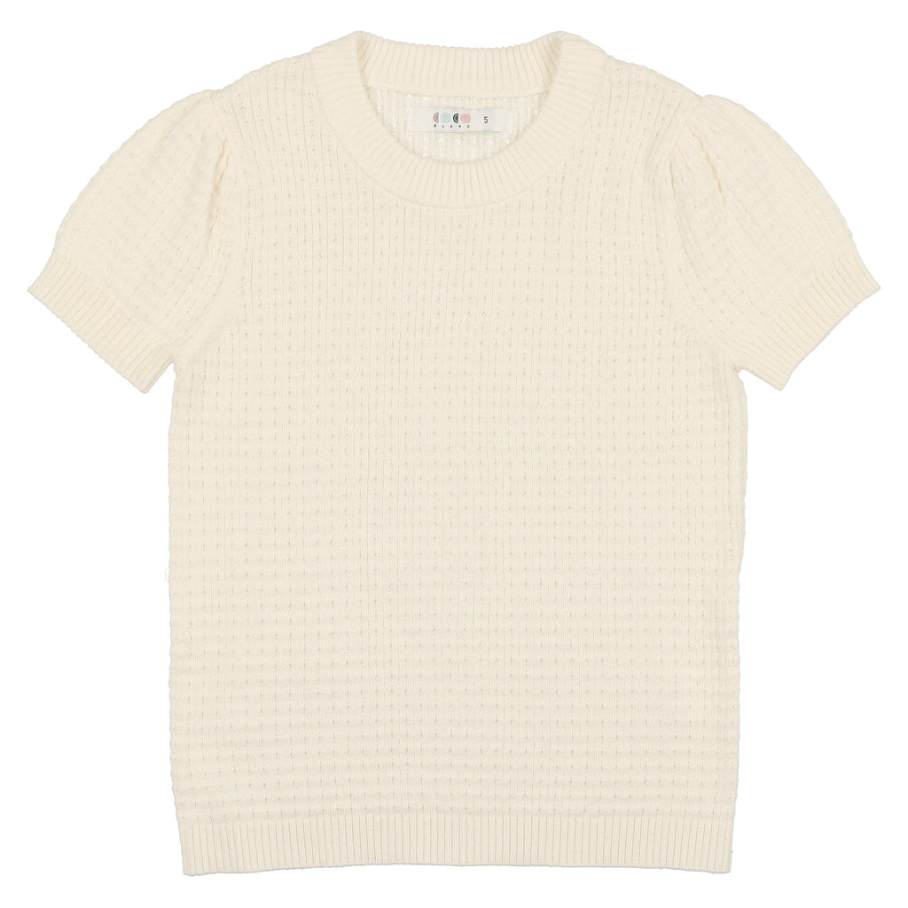 Coco Blanc Sweater Jellybeanzkids Coco Blanc Short Sleeve Pointelle Sweater- Cream
