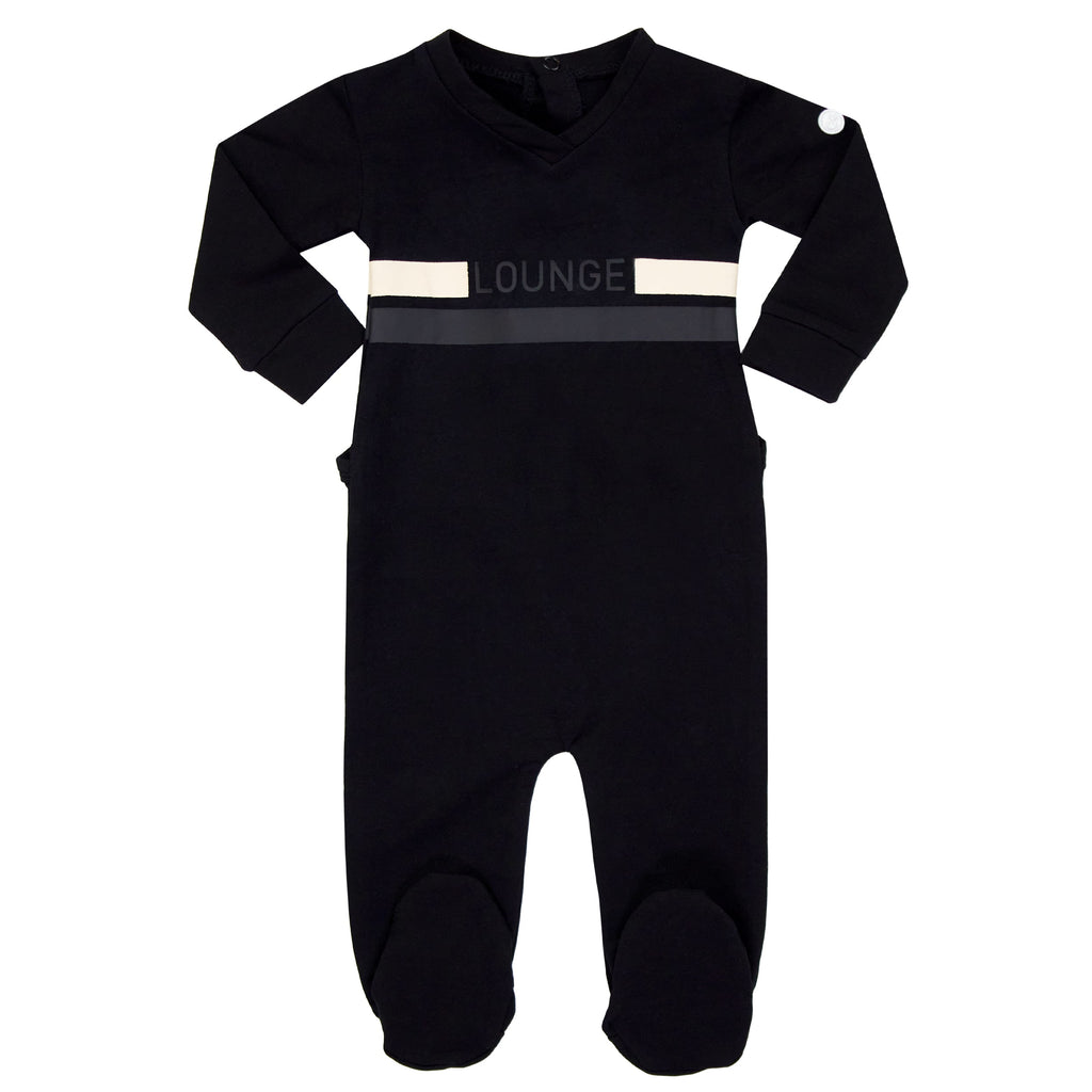 Crew Footie Jellybeanzkids Crew Sports Stripe Romper- Black