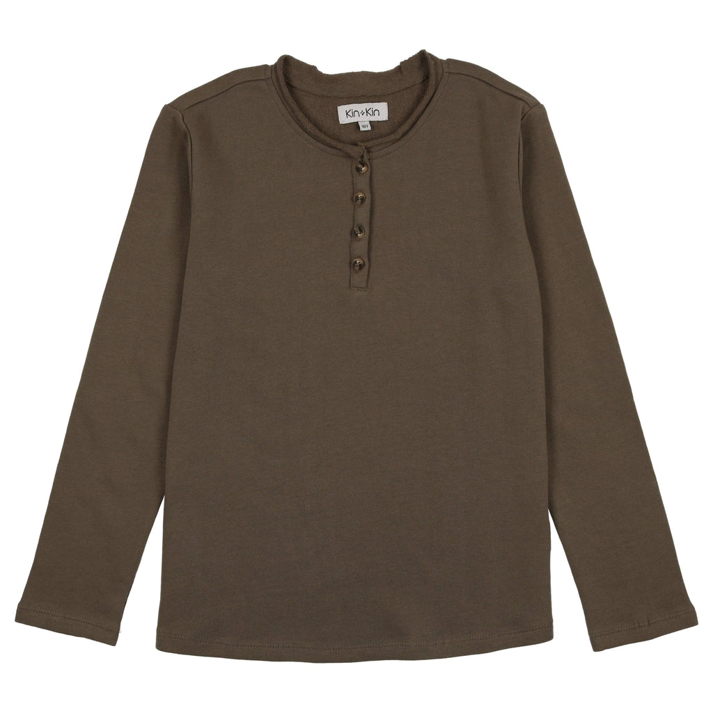 Kin+Kin T-shirt Jellybeanzkids Kin+ Kin Fitted Henley- Olive