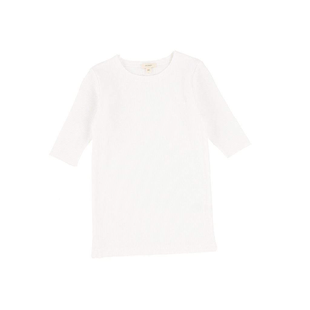 Lil Legs T-shirt Jellybeanzkids Lil Legs Ribbed Tee Three Quarter Sleeve-Pure White